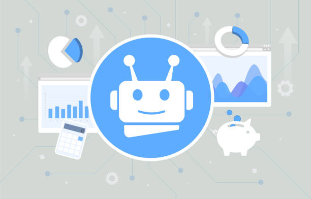 rpa robotic process automation in der bankenbranche - senken sie die betriebskosten von banken. verbesserung des kundenservice, der geschäfts-compliance, der kreditorenbuchhaltung, der kreditkartenverarbeitung, der betrugserkennung, des kyc - efficiency finance computer icon symbol stock-grafiken, -clipart, -cartoons und -symbole