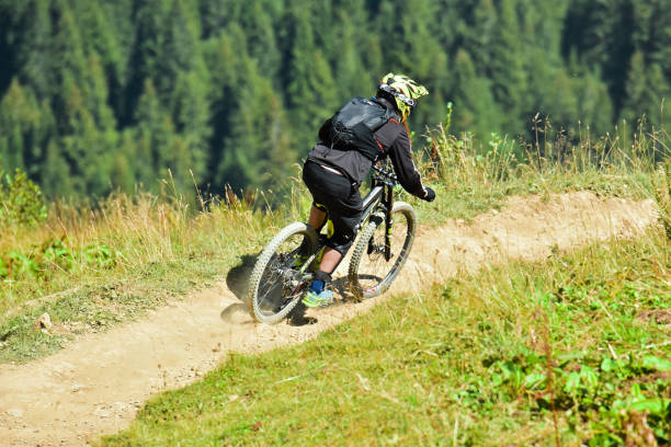 Chatel, France - August 18, 2019. Extreme mountain bike in Chatel , French Alps, Portes du Soleil, Haute Savoie region, France.