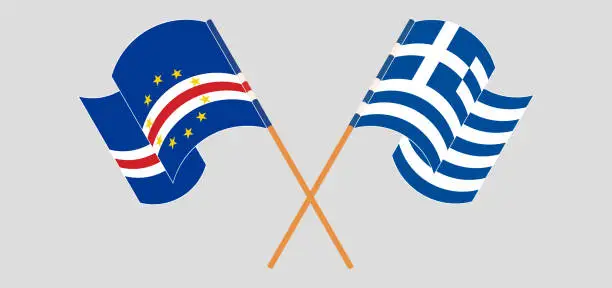 Vector illustration of Crossed and waving flags of Cape Verde and Greece