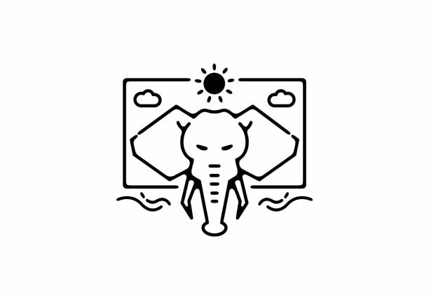 line art illustration des elefantendesigns - elephant head stock-grafiken, -clipart, -cartoons und -symbole