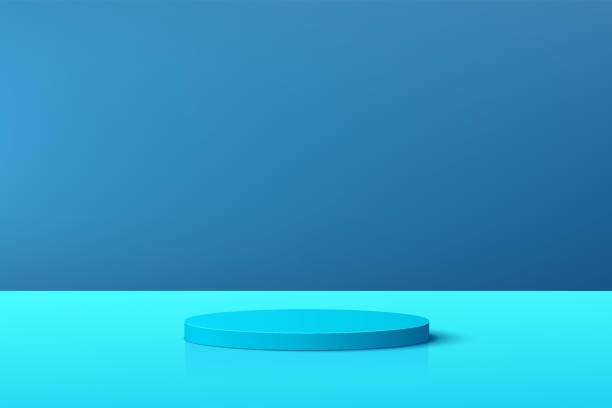 istock Abstract pastel blue 3D cylinder pedestal podium with blue minimal wall scene for cosmetic product display presentation. Vector geometric rendering platform design. Stage for promotion display. 1339480368
