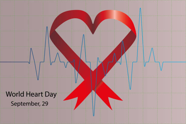istock Red ribbon in a Heart shape, with heart beat trace graph. World Heart Day concept. Vector illustration. 1339480528