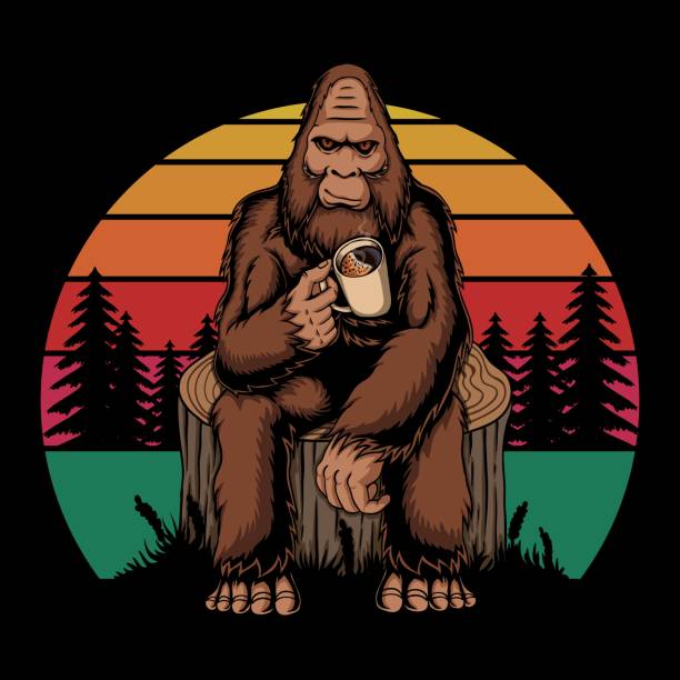 bigfoot relaksująca kawa retro ilustracja wektorowa - pack animal stock illustrations