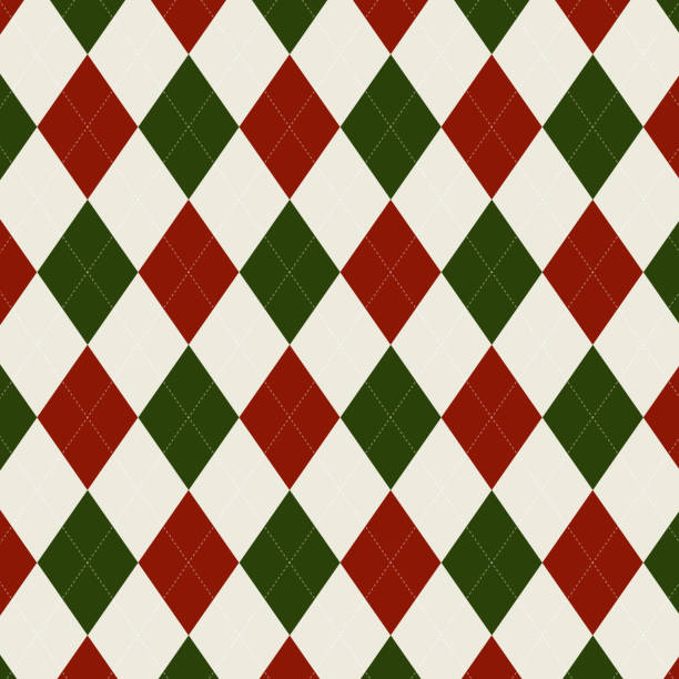 매끄러운 크리스마스 아가일 패턴. 전통적인 다이아몬드 체크 프린트 배경. 배너 디자인 및 웹, 인터넷 광고 - plaid textile christmas pattern stock illustrations