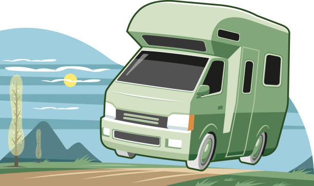 Caravan on the road vector art illustration