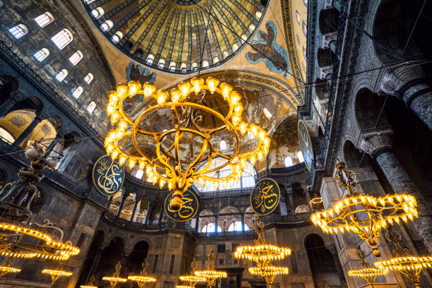 Interior of Hagia Sophia Grand Mosque (Ayasofya-i Kebir Cami-i Şerifi), Istanbul Turkey Interior of Hagia Sophia Grand Mosque (Ayasofya-i Kebir Cami-i Şerifi), Istanbul Turkey camii stock pictures, royalty-free photos & images