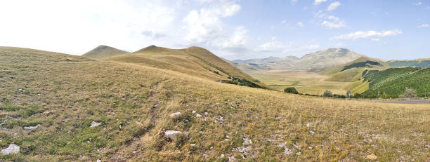 famoso altopiano di piano grande, castelluccio di norcia - apennines beauty in nature grass plateau foto e immagini stock