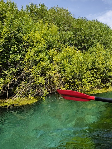 kayak and canoa on Tirino river in Abruzzo, Italy