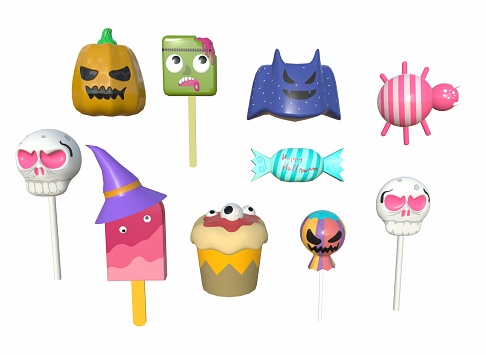halloween sweets on a white background 3d-rendering.
