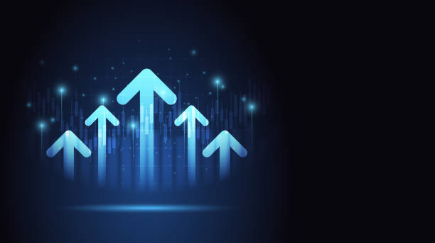istock Financial graph with group of up arrow on blue chart color background 1339495442
