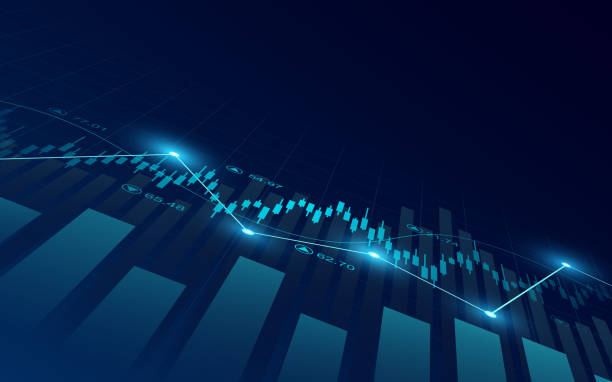 istock Abstract financial graph with up trend line candlestick chart in stock market on blue colour background 1339496171