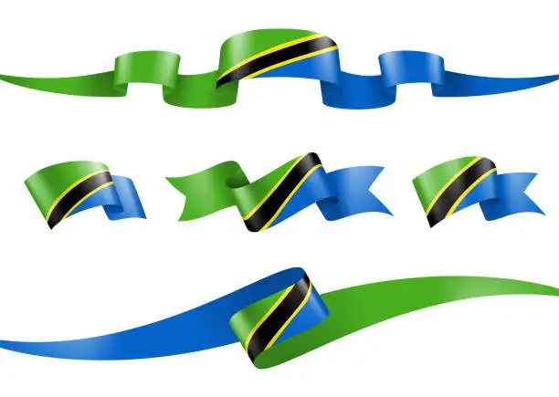 Vector illustration of Tanzania flag Ribbon Set - Vector Stock Illustration