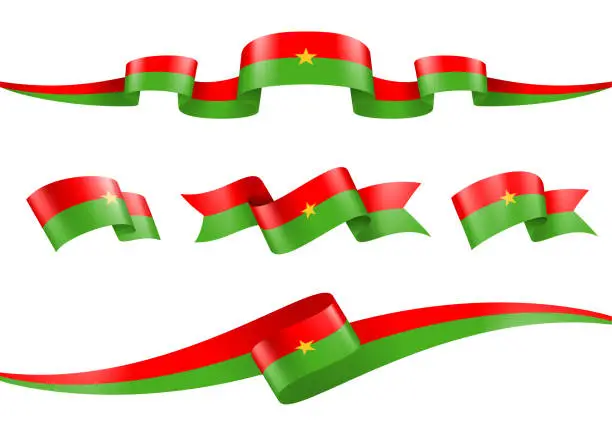 Vector illustration of Burkina Faso flag Ribbon Set - Vector Stock Illustration