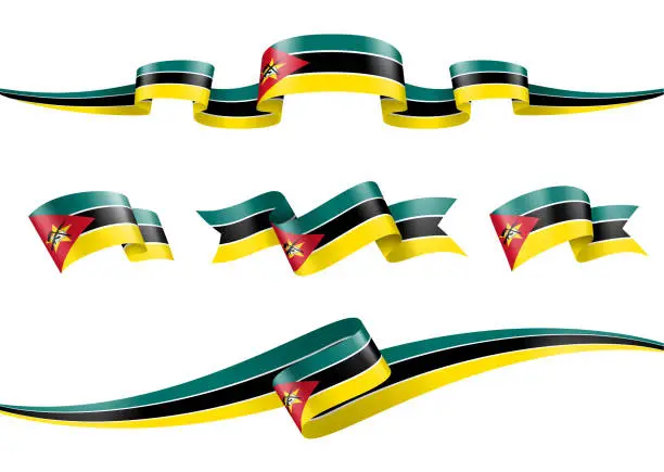 Vector illustration of Mozambique flag Ribbon Set - Vector Stock Illustration