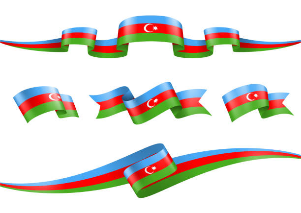 aserbaidschan flagge ribbon set - vector stock illustration - azerbaijan flag stock-grafiken, -clipart, -cartoons und -symbole