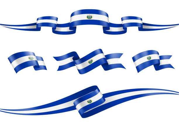 ilustrações de stock, clip art, desenhos animados e ícones de el salvador flag ribbon set - vector stock illustration - salvadoran flag