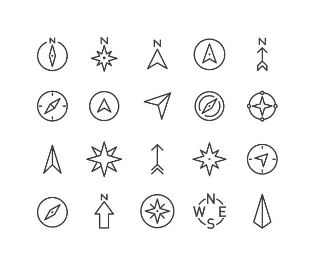 ilustrações, clipart, desenhos animados e ícones de ícones da bússola - série clássica de linhas - direction arrow sign globe planet