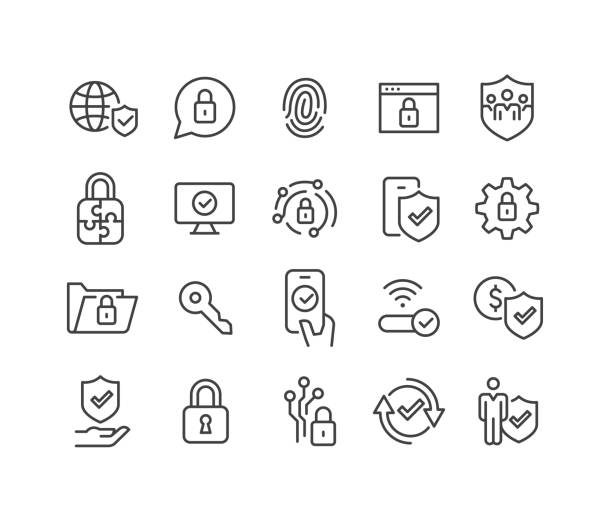 цифровые иконки безопасности - серия classic line - shield security security system symbol stock illustrations