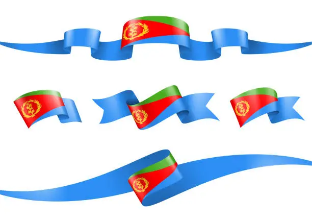 Vector illustration of Eritrea flag Ribbon Set - Vector Stock Illustration