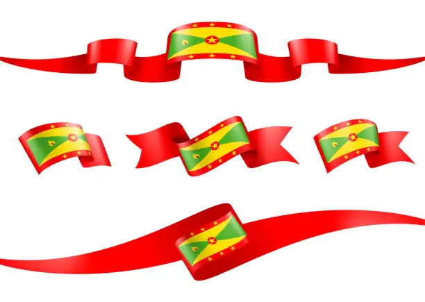 Vector illustration of Grenada flag Ribbon Set - Vector Stock Illustration