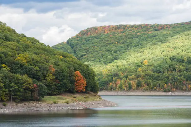 Photo of Autumn Landscape at Allegheny River Reservoir in Pennsylvania on a Cloudy Day