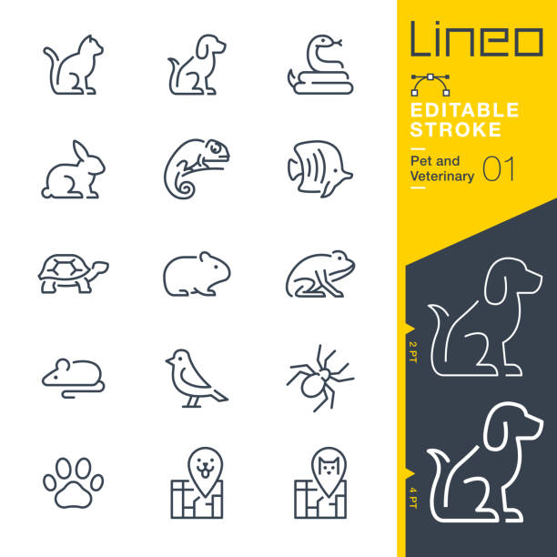 lineo редактируемый штрих - иконки для домашних животных и ветеринарных линий - лягушка stock illustrations