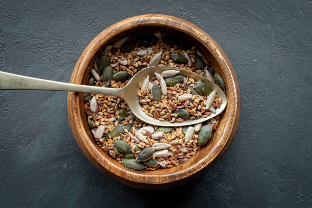 seed mix in a wooden bowl