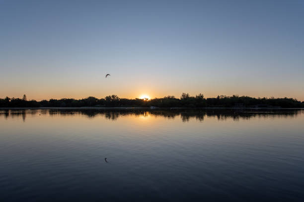 wschód słońca nad jeziorem wascana, saskatchewan. - wascana lake zdjęcia i obrazy z banku zdjęć