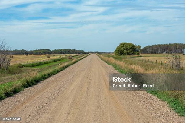 A Gravel Road With Diminishing Perspective Stock Photo - Download Image Now - Dirt Road, Rural Scene, Agricultural Field