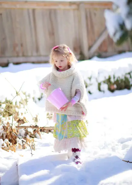 Little girl walking in the snow