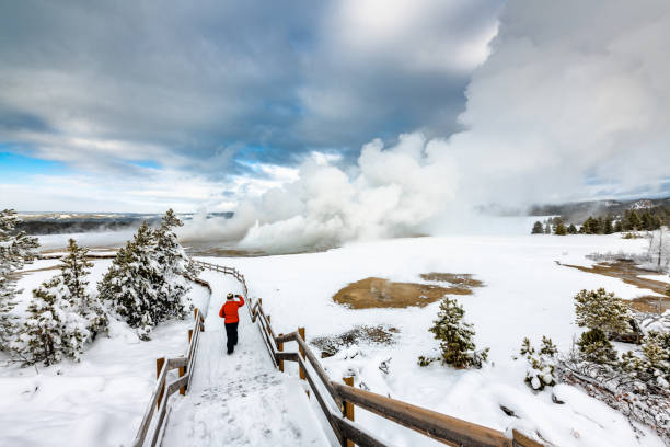 Yellowstone geyser sightseeing in winter