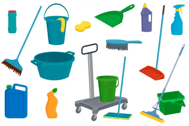 Vector illustration of Графика и иллюстрацииA set of tools and devices for cleaning