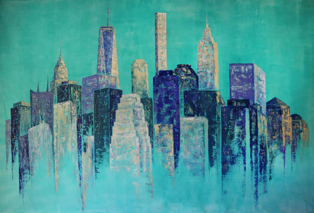 New York City Abstract Painting New York City Abstract Painting skyscraper office building built structure new york city stock illustrations