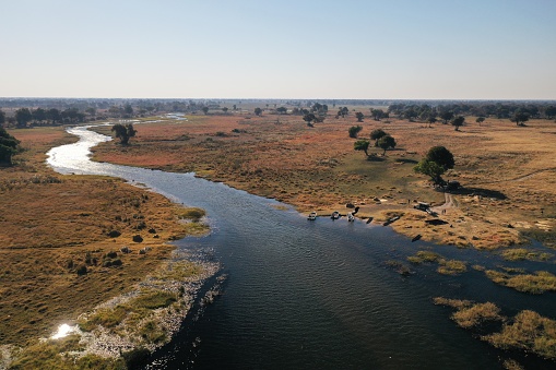 Waterways of the Okavango Delta river as it flows through Gonutsoga village in the North West of Botswana, Africa