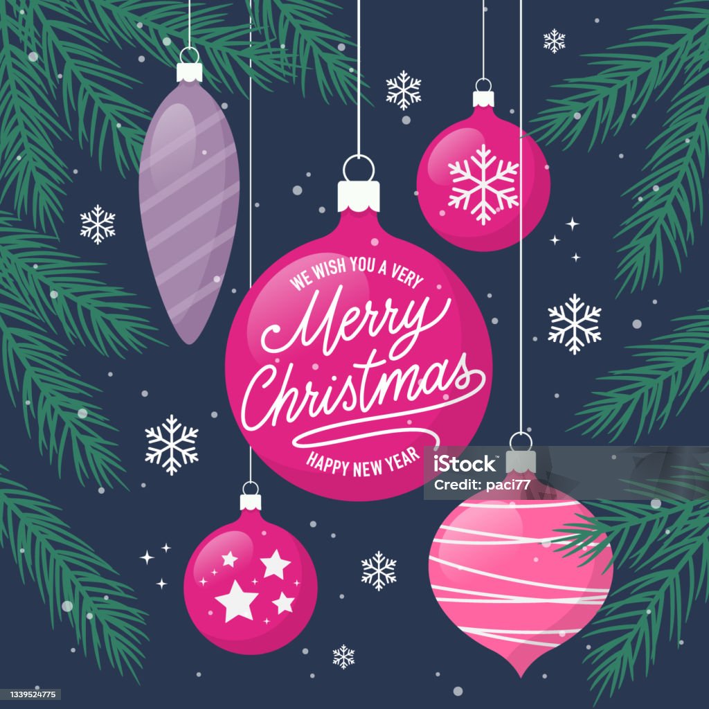 Christmas Greetings Card With Christmas Balls Vector Illustration ...
