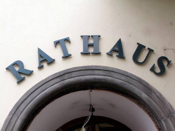istock town hall or city hall sign in german (Rathaus) 1339526823