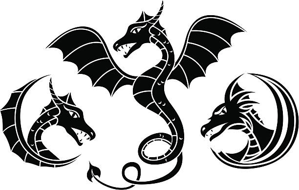 Dragon set stencil vector art illustration