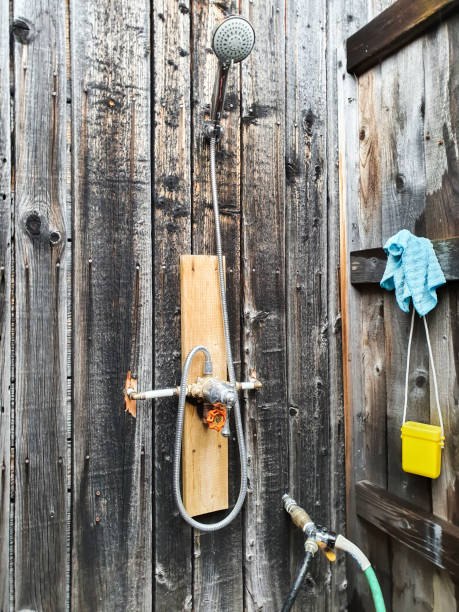 istock Wooden plank shower outside 1339535784