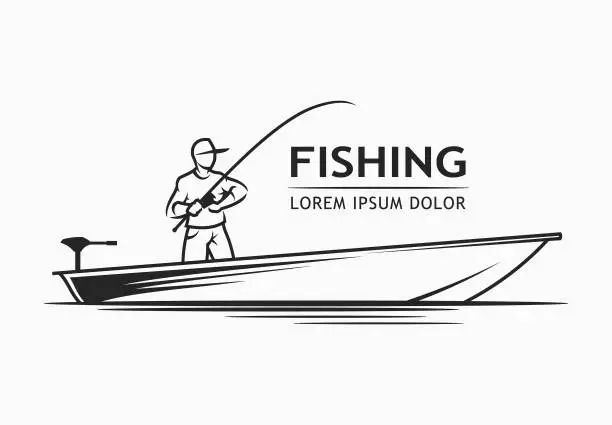 Vector illustration of Man with a fishing rod in a boat