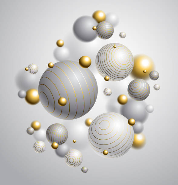 istock Abstract spheres vector background, composition of flying balls decorated with lines, 3D mixed realistic globes, realistic depth of field effect. 1339537683