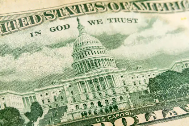 Photo of US Capitol Building US Fifty Dollar Bill Close Up