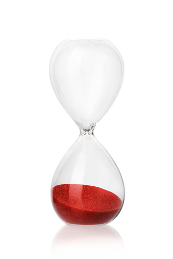 glass hourglass with reflection, isolate on a white background