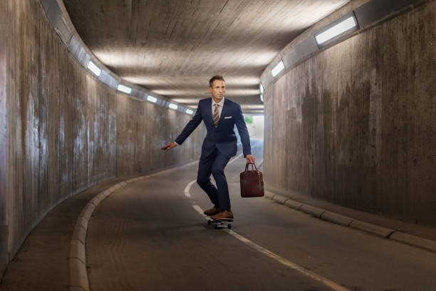 Businessman on skateboard