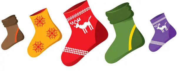 Vector illustration of Christmas Socks of differen colors