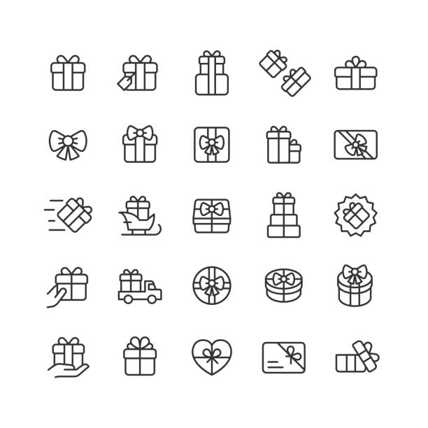 ikony linii pudełka prezentowego edytowalny obrys - heart shape christmas paper christmas gift stock illustrations