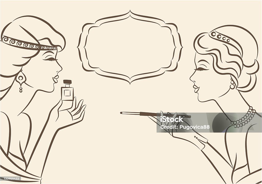 Mode Vintage fille avec Canon-bit et parfums. Illustration - clipart vectoriel de 1920-1929 libre de droits