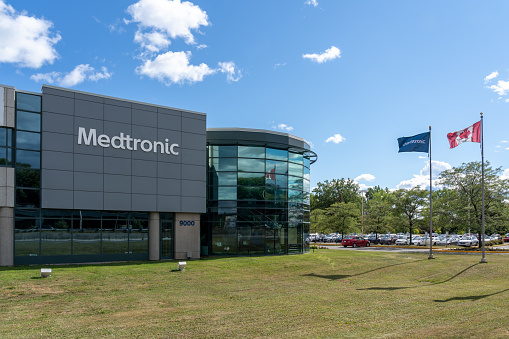 Pointe-Claire, QC, Canada - September 3, 2021: Medtronic office in Pointe-Claire, QC, Canada. Medtronic plc is an American-Irish registered medical device company.