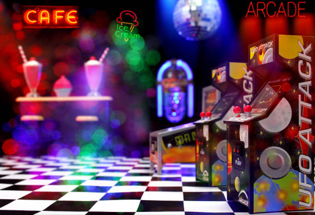 Miniature Arcade Games Magnet With Miniature Jukebox and Neon Signs