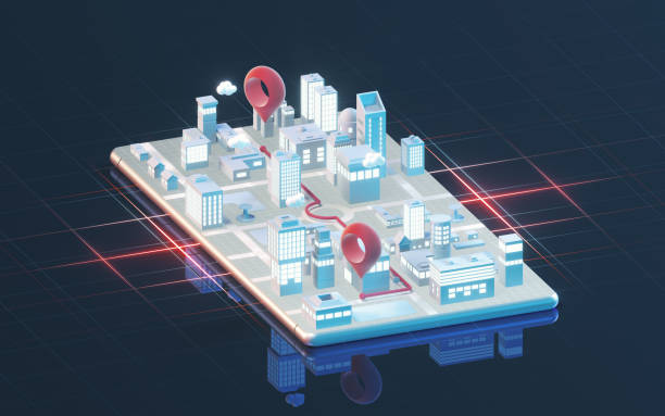 istock Intelligent phone and location, 3d rendering. 1339564411