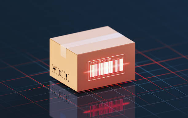 carton and bar code, commodity inspection and transportation, 3d rendering. - china business industry bar code imagens e fotografias de stock